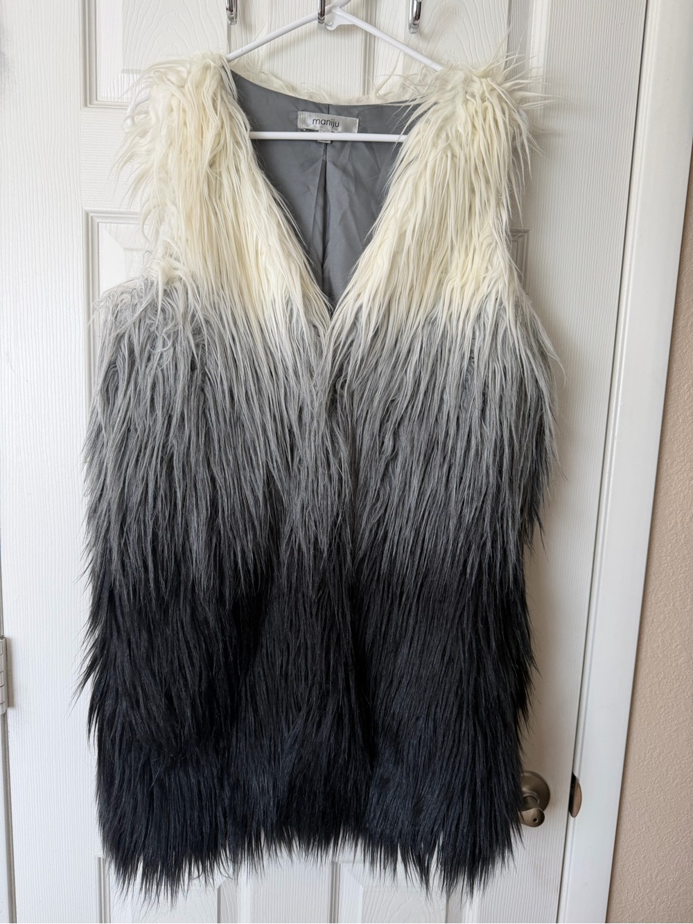 Montju Ombre Faux Fur Vest in Ivory, Gray, and Black
